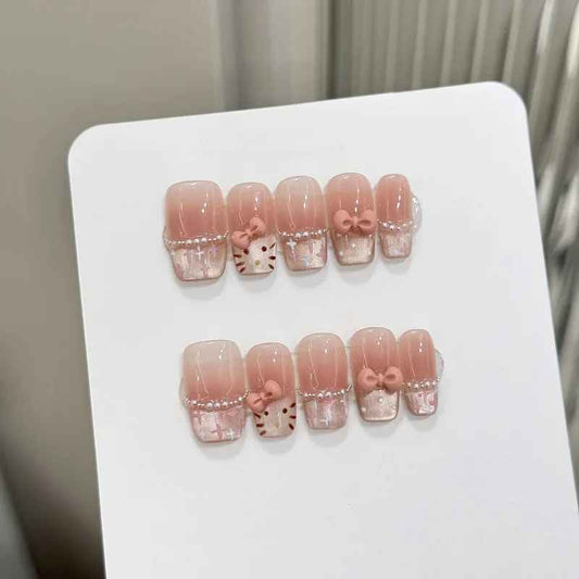 10pcs French Cat Eye Handmade Press on Nails Champagne Color Fake Nails False Nails Short Artificial Nail Накладные Ногти Uñas